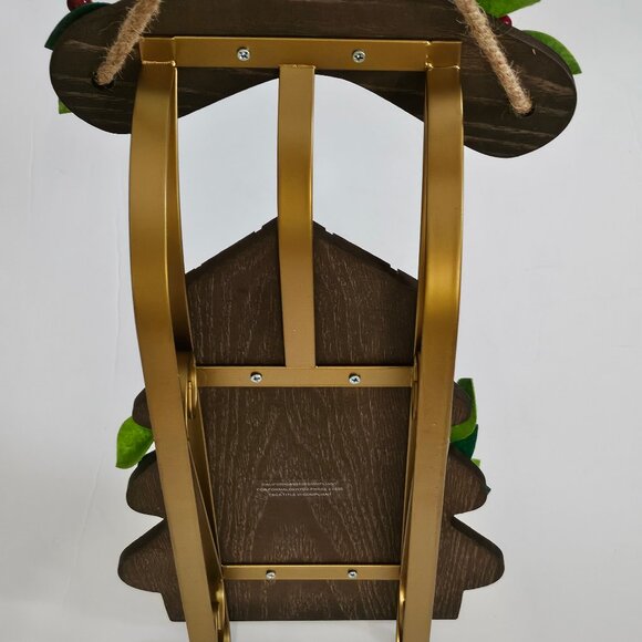 Trees Shaped Wood Christmas Sled With Holly And Berry Wreath And Bells - Picture 6 of 11